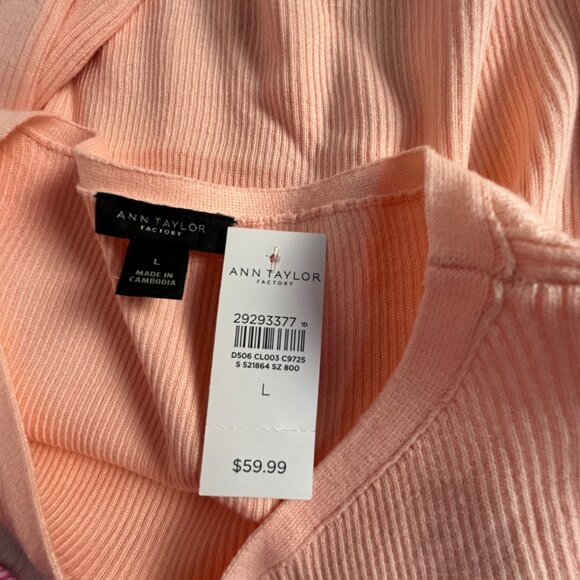 Ann Taylor Factory Womens Ribbed Knit Top Large Pink Short Sleeve Pullover New - Picture 3 of 9